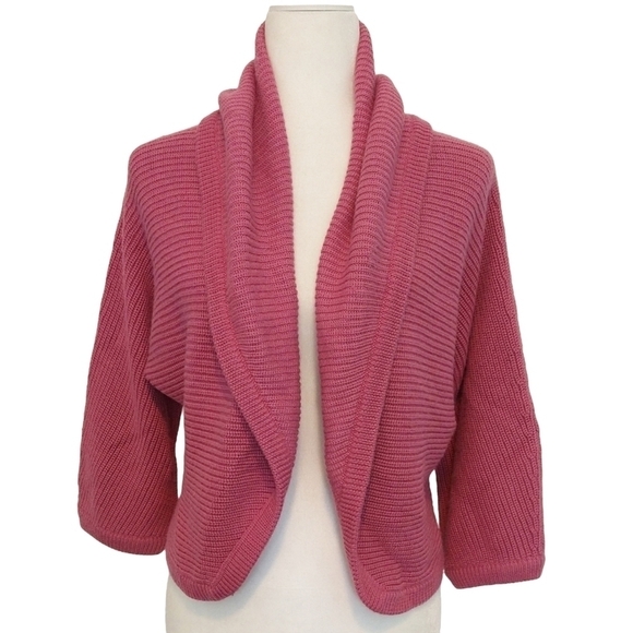 Nine West Merino Wool Blend Pink Dolman Sleeve Shrug Cropped Cardigan Barbiecore - Picture 1 of 10